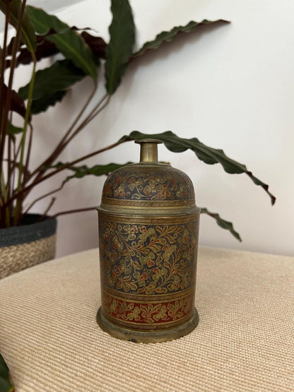 Vintage Hand - Etched Solid Brass Lidded Canister Jar - Loom Vintage