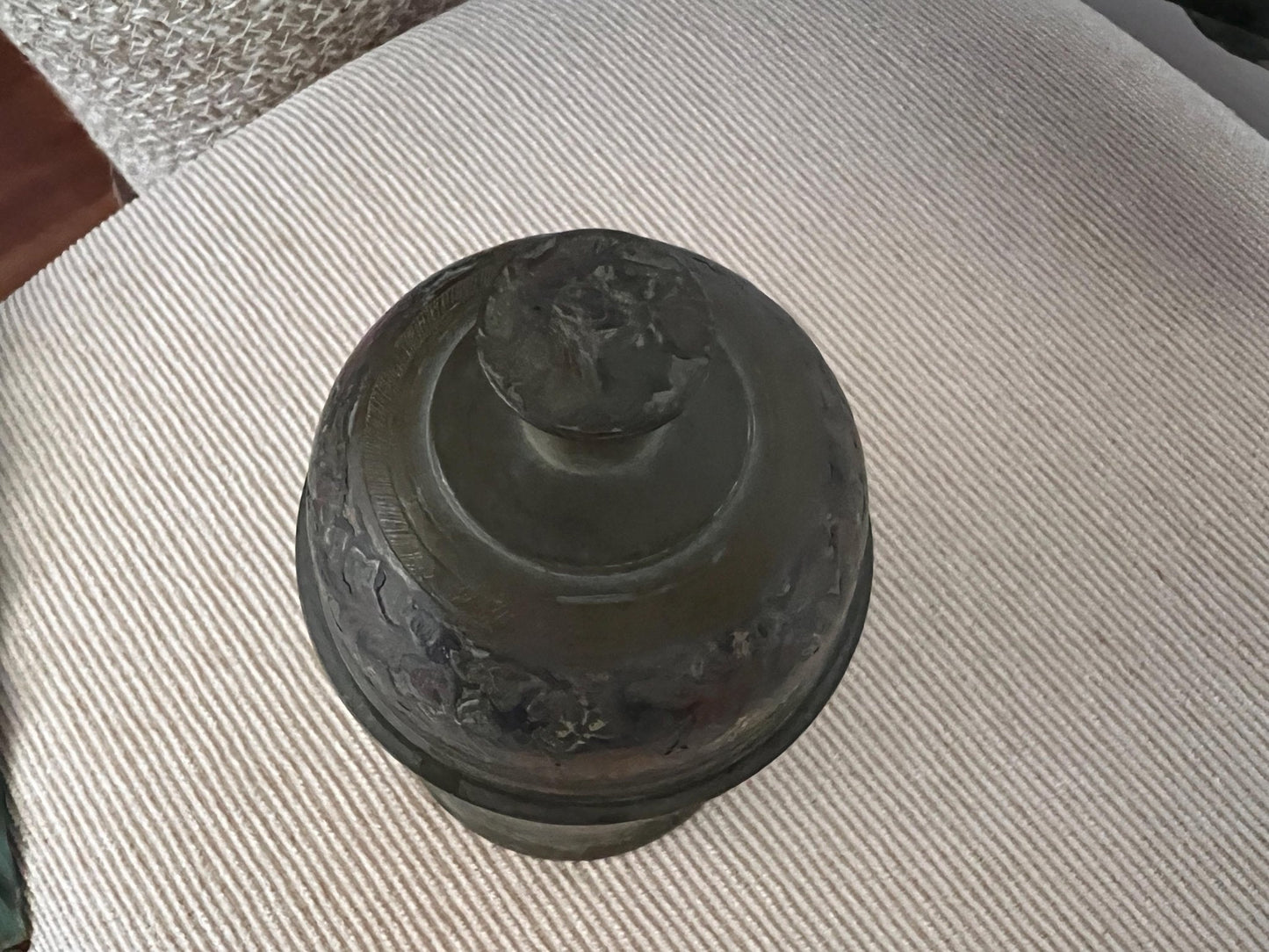 Vintage Hand - Etched Solid Brass Lidded Canister Jar - Loom Vintage