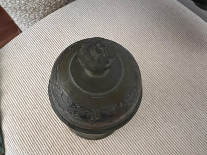 Vintage Hand - Etched Solid Brass Lidded Canister Jar - Loom Vintage