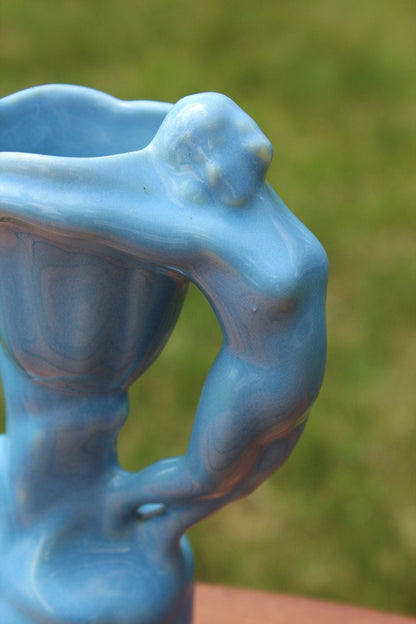 Vintage Hand Made Figural Nude Woman Vase, Female Form Periwinkle Blue Pottery, Van Briggle Style - Loom Vintage