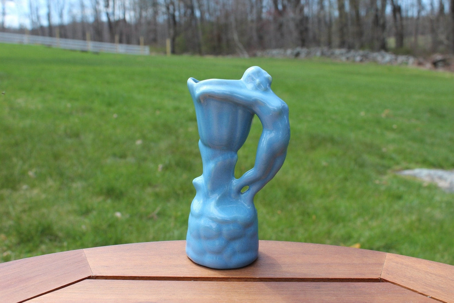 Vintage Hand Made Figural Nude Woman Vase, Female Form Periwinkle Blue Pottery, Van Briggle Style - Loom Vintage