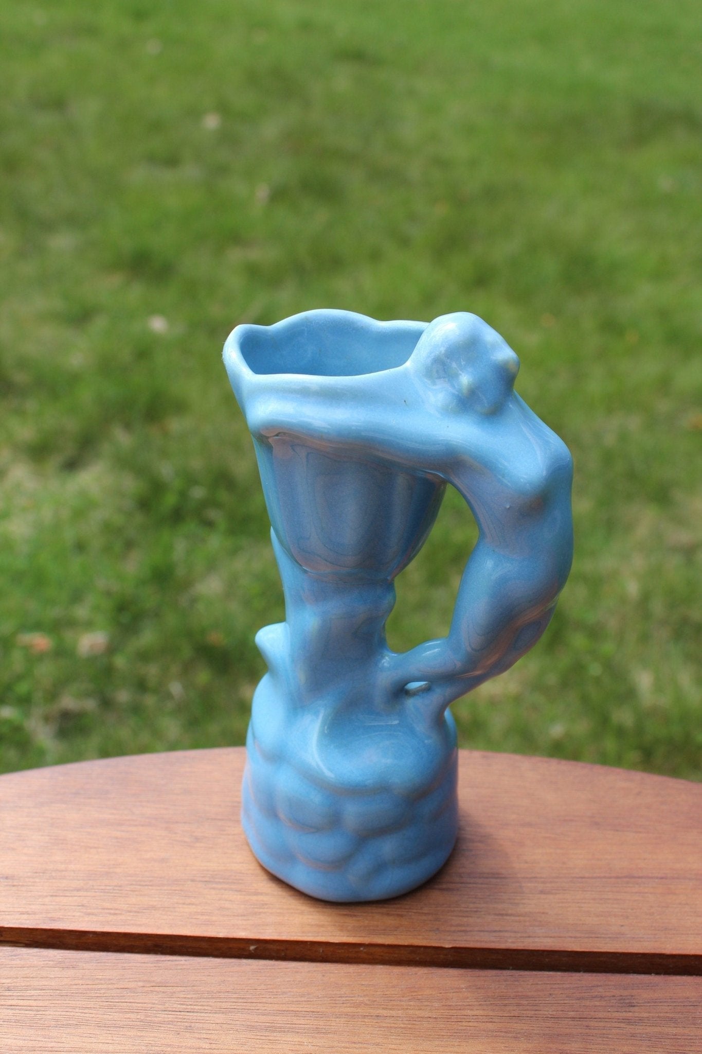 Vintage Hand Made Figural Nude Woman Vase, Female Form Periwinkle Blue Pottery, Van Briggle Style - Loom Vintage