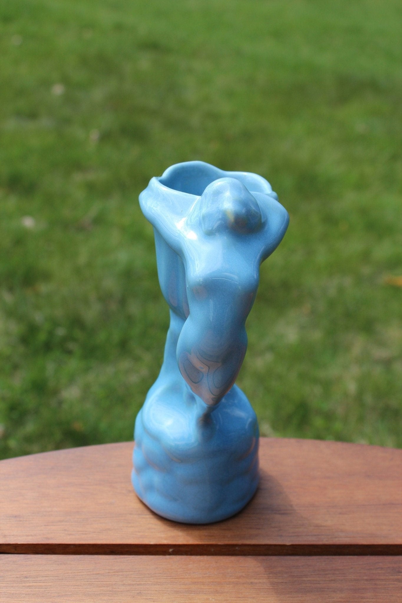 Vintage Hand Made Figural Nude Woman Vase, Female Form Periwinkle Blue Pottery, Van Briggle Style - Loom Vintage