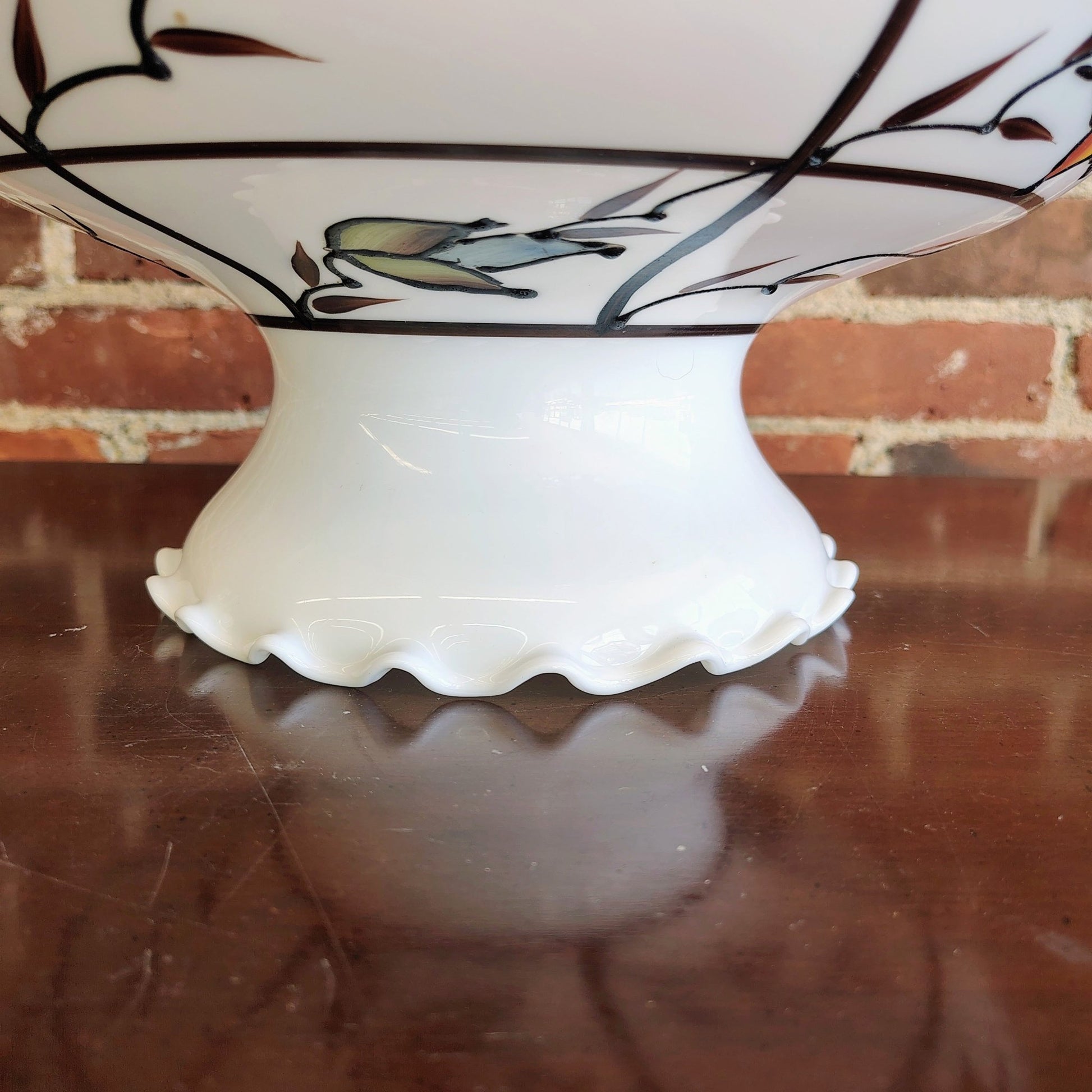 Vintage Hand - Painted Opal Glass Ceiling Light Cover / Pendant Globe - Loom Vintage