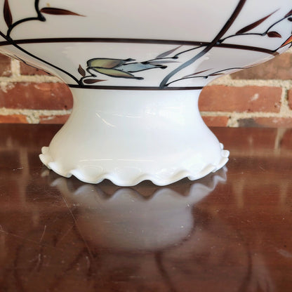 Vintage Hand - Painted Opal Glass Ceiling Light Cover / Pendant Globe - Loom Vintage