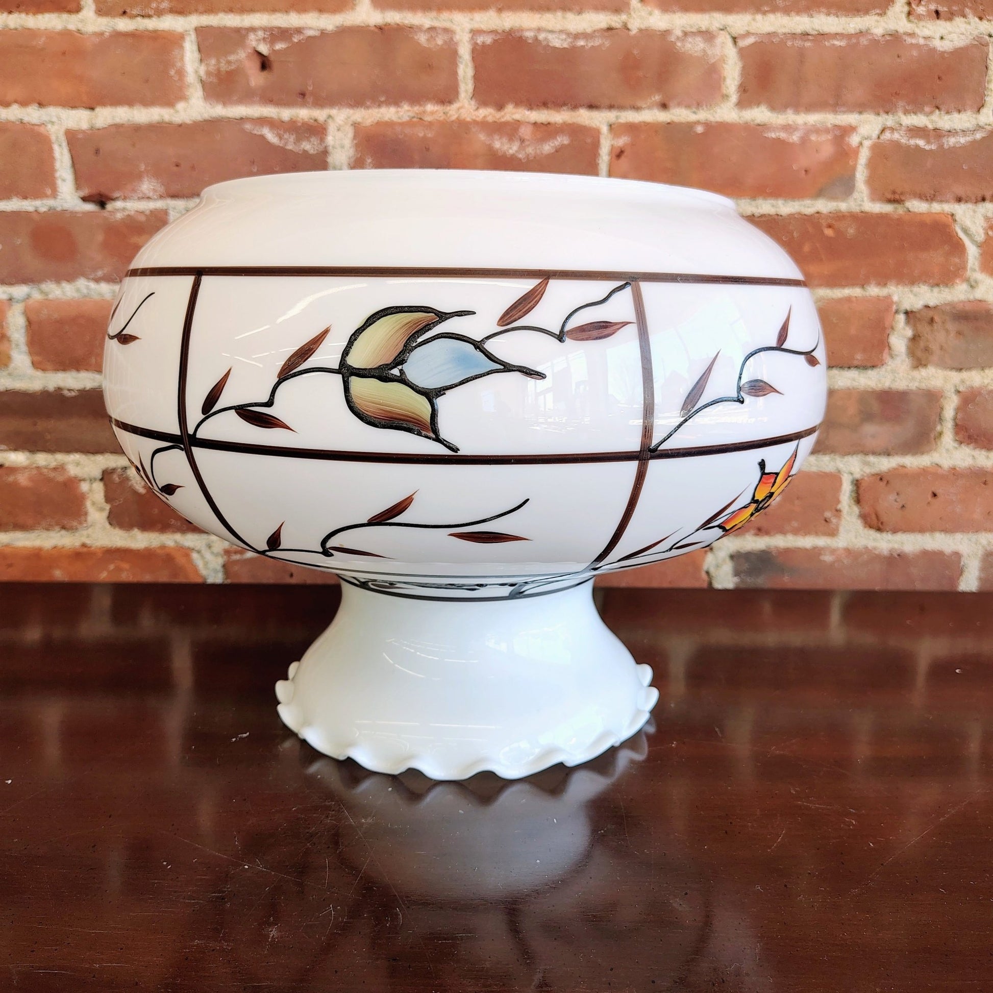 Vintage Hand - Painted Opal Glass Ceiling Light Cover / Pendant Globe - Loom Vintage