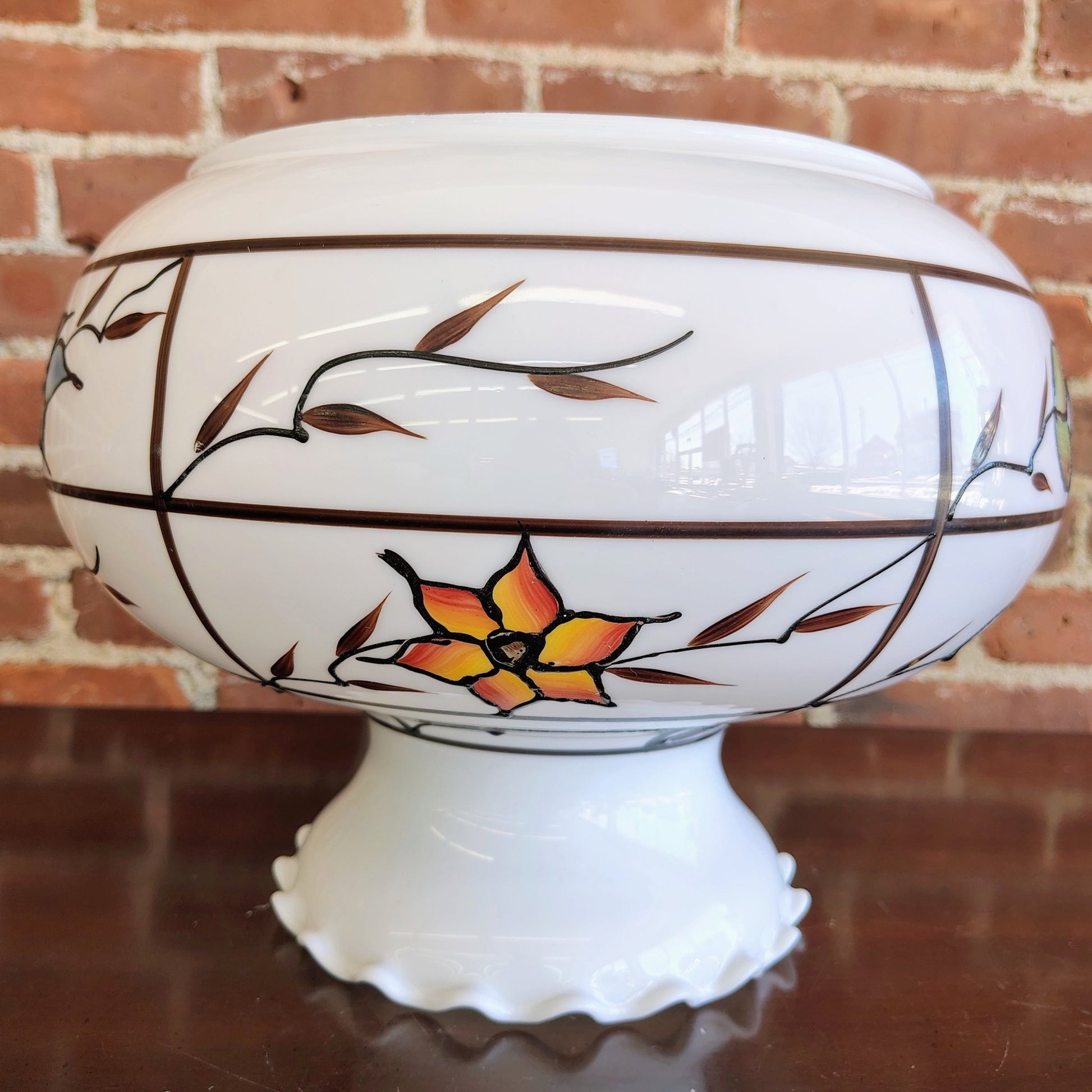 Vintage Hand - Painted Opal Glass Ceiling Light Cover / Pendant Globe - Loom Vintage