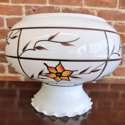 Vintage Hand - Painted Opal Glass Ceiling Light Cover / Pendant Globe - Loom Vintage