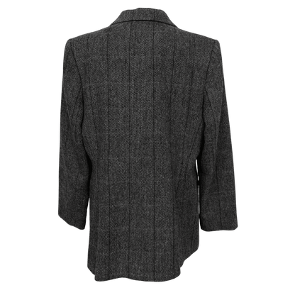 Vintage Harvé Benard Wool Herringbone Blazer with Leather - Trim Pockets (Size 10) - Loom Vintage