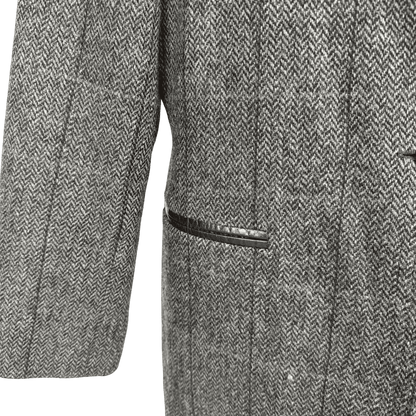 Vintage Harvé Benard Wool Herringbone Blazer with Leather - Trim Pockets (Size 10) - Loom Vintage