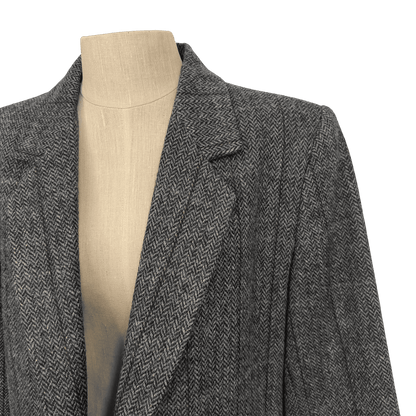 Vintage Harvé Benard Wool Herringbone Blazer with Leather - Trim Pockets (Size 10) - Loom Vintage