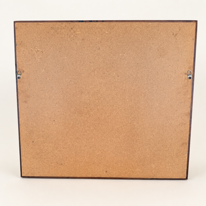 Back of Hitchcock mirror showing hardboard panel and wire hangers