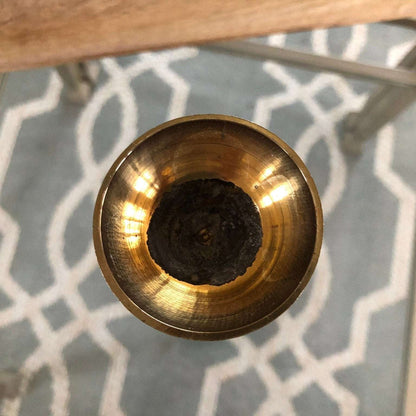 Vintage Indian etched brass bud vase with red floral enamel on silver gray, photo 10 of 10