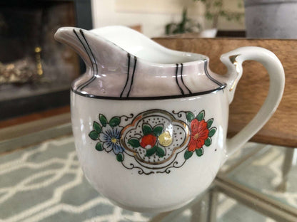 Vintage Iridescent Japanese Creamer, Floral Pitcher, Gold Detailing, Hand Painted, Home Decor, Japan Style Jug - Loom Vintage
