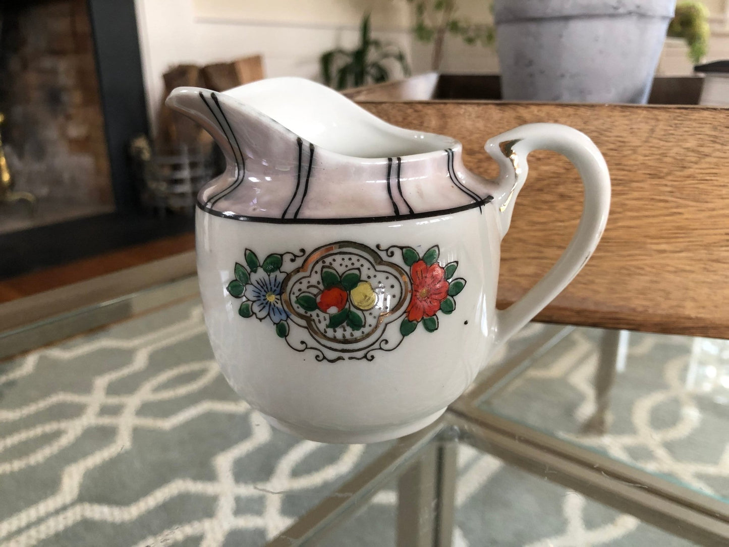 Vintage Iridescent Japanese Creamer, Floral Pitcher, Gold Detailing, Hand Painted, Home Decor, Japan Style Jug - Loom Vintage