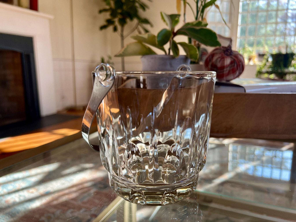 Clear faceted Italian glass ice bucket with silver handle, photo 5 of 10