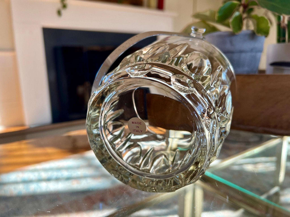 Clear faceted Italian glass ice bucket with silver handle, photo 9 of 10