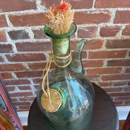 Vintage Italian Green Glass Wine Decanter with Ice Chamber & Stopper - Loom Vintage
