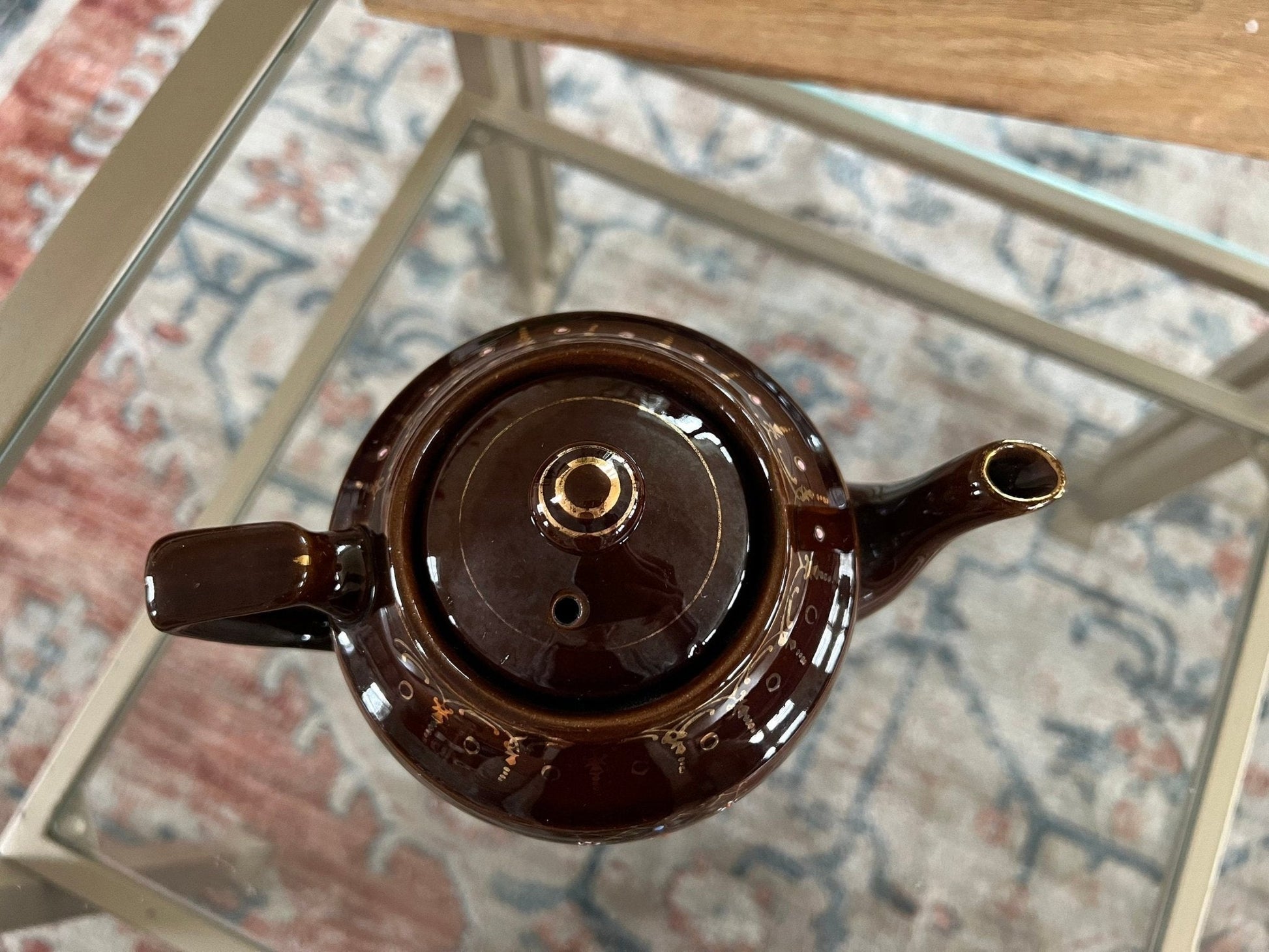 Vintage Japan Redware Teapot, Ceramic Royal Hand Painted Brown Tea Pot - Loom Vintage