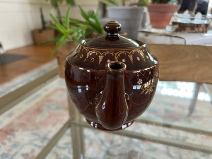 Vintage Japan Redware Teapot, Ceramic Royal Hand Painted Brown Tea Pot - Loom Vintage