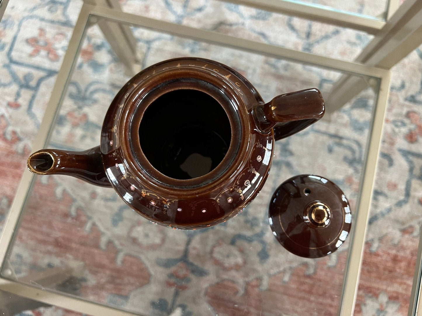 Vintage Japan Redware Teapot, Ceramic Royal Hand Painted Brown Tea Pot - Loom Vintage
