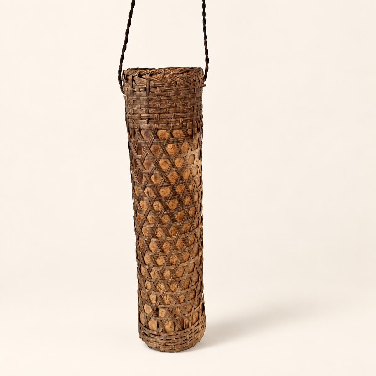 Vintage Japanese woven bamboo hanging ikebana basket, photo 4 of 9