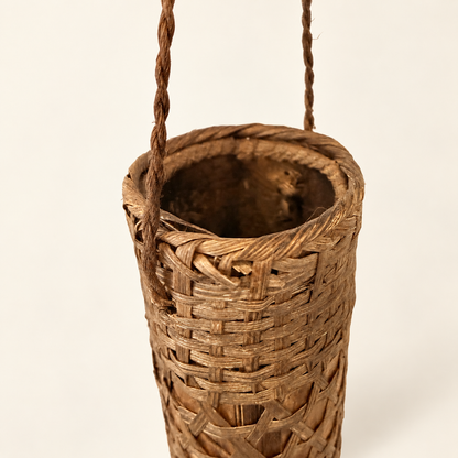 Vintage Japanese woven bamboo hanging ikebana basket, photo 5 of 9