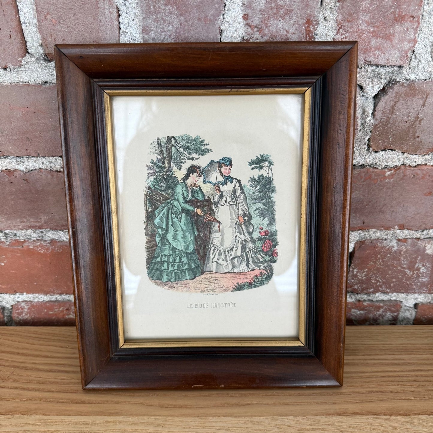 Vintage La Mode Illustrée Fashion Print Framed Wood Gold Trim - Loom Vintage