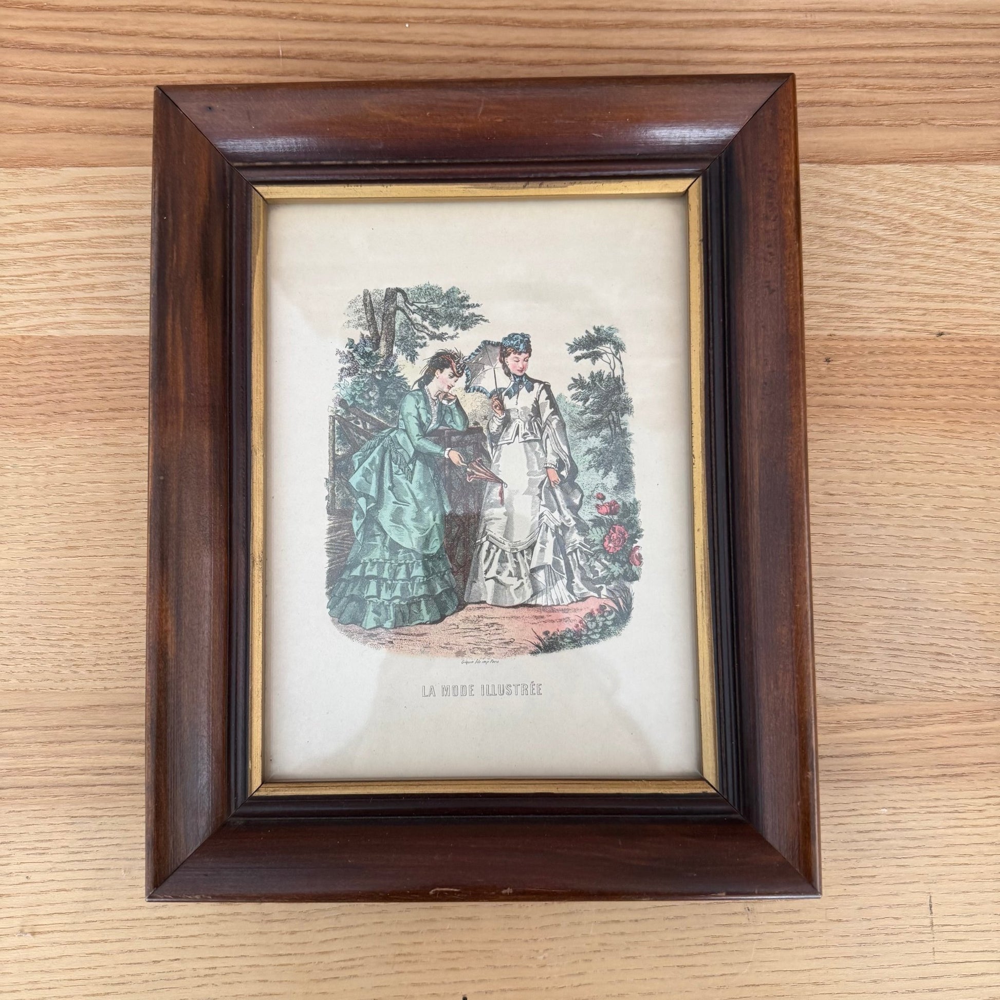 Vintage La Mode Illustrée Fashion Print Framed Wood Gold Trim - Loom Vintage