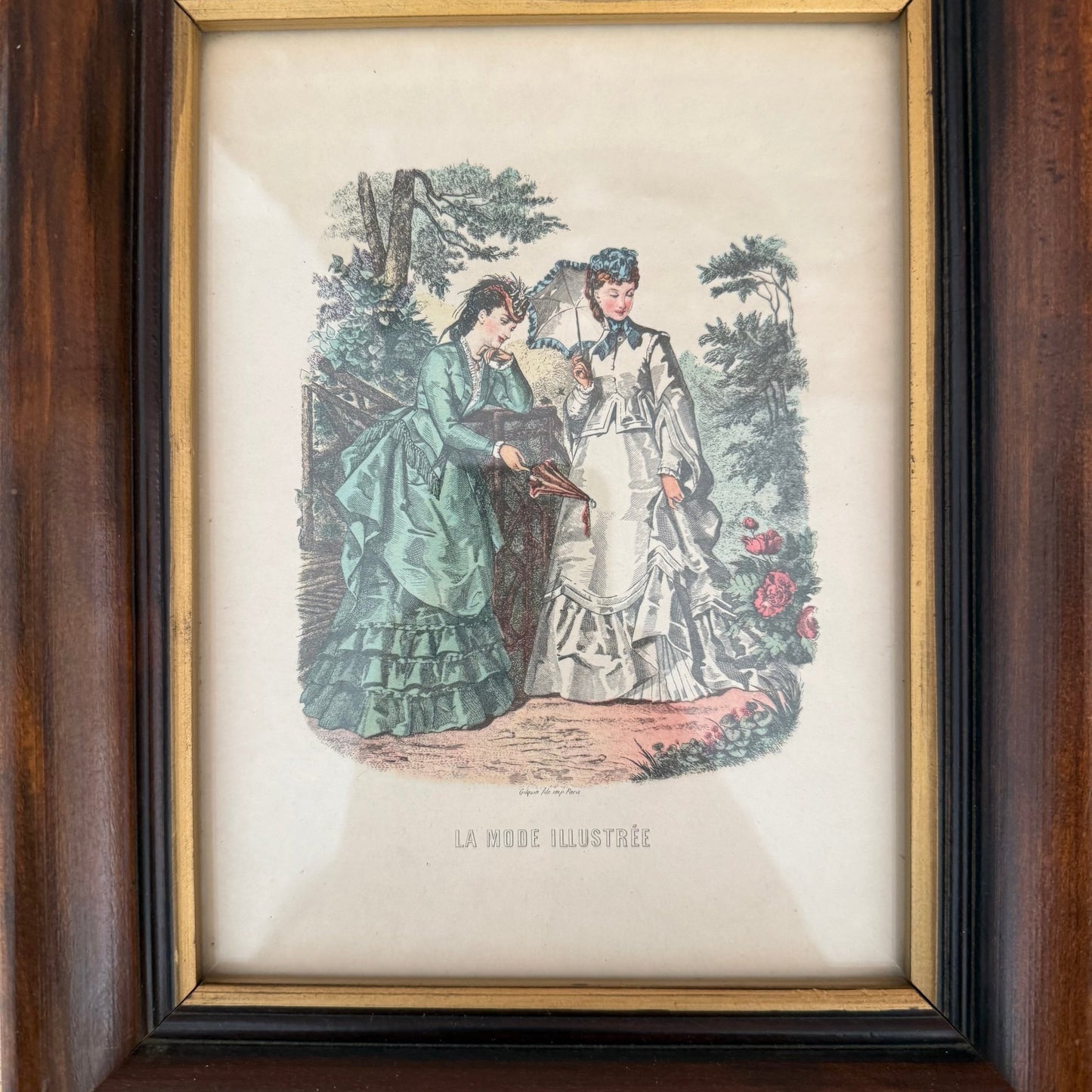 Vintage La Mode Illustrée Fashion Print Framed Wood Gold Trim - Loom Vintage