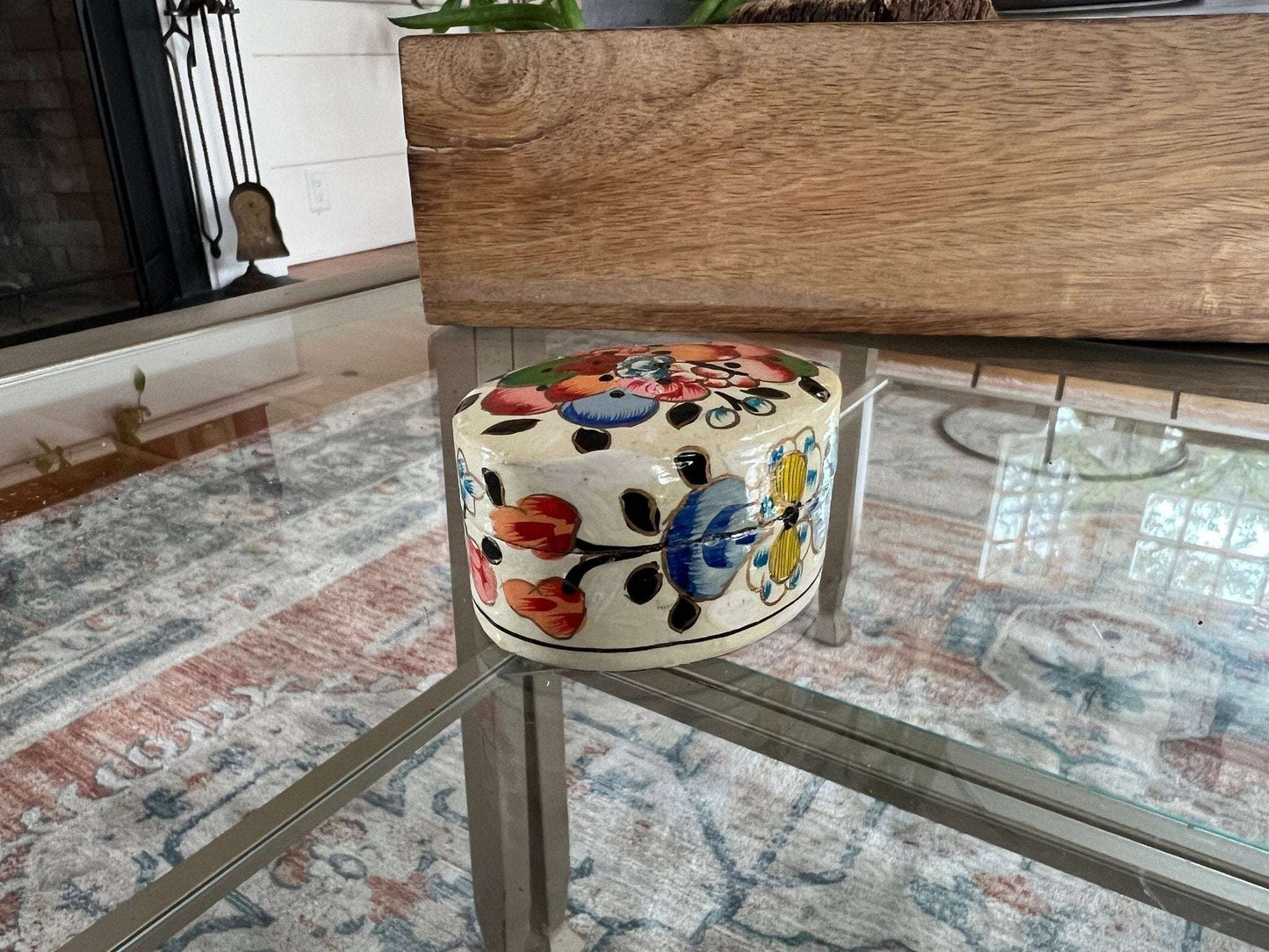 Vintage Lacquered Floral Wooden Box, Hand Painted Ring Box, Small Jewelry Box, Trinket Holder, Catch All - Loom Vintage