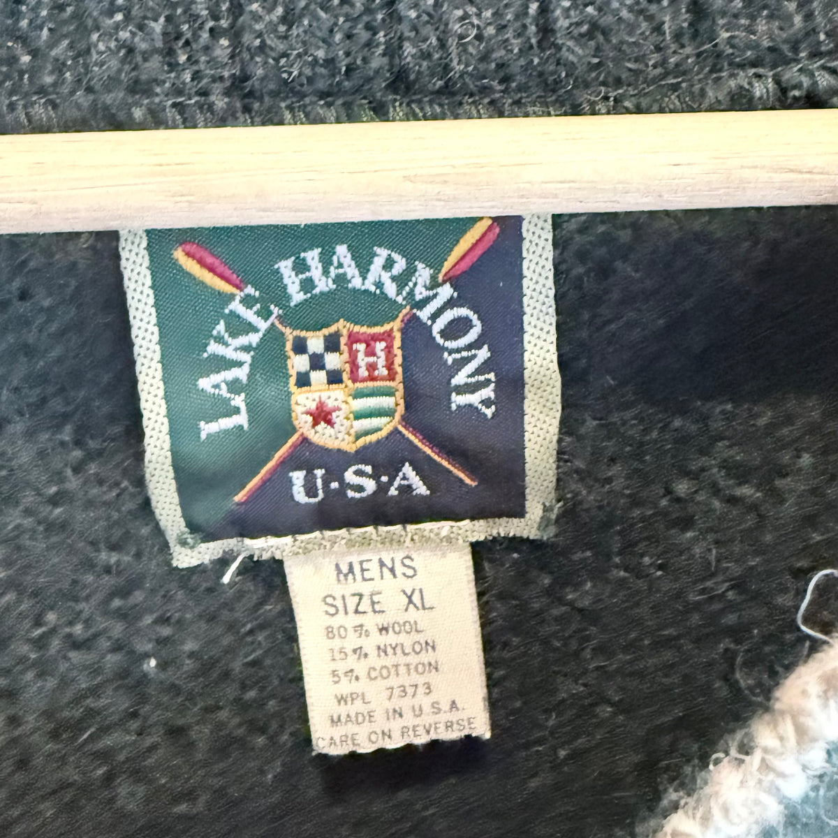 Lake Harmony USA label — men's XL, 80% wool, made in USA