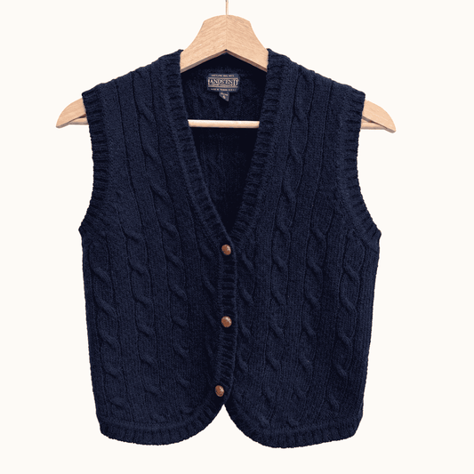 Vintage Lands' End navy Shetland wool cable knit sweater vest, photo 1 of 5