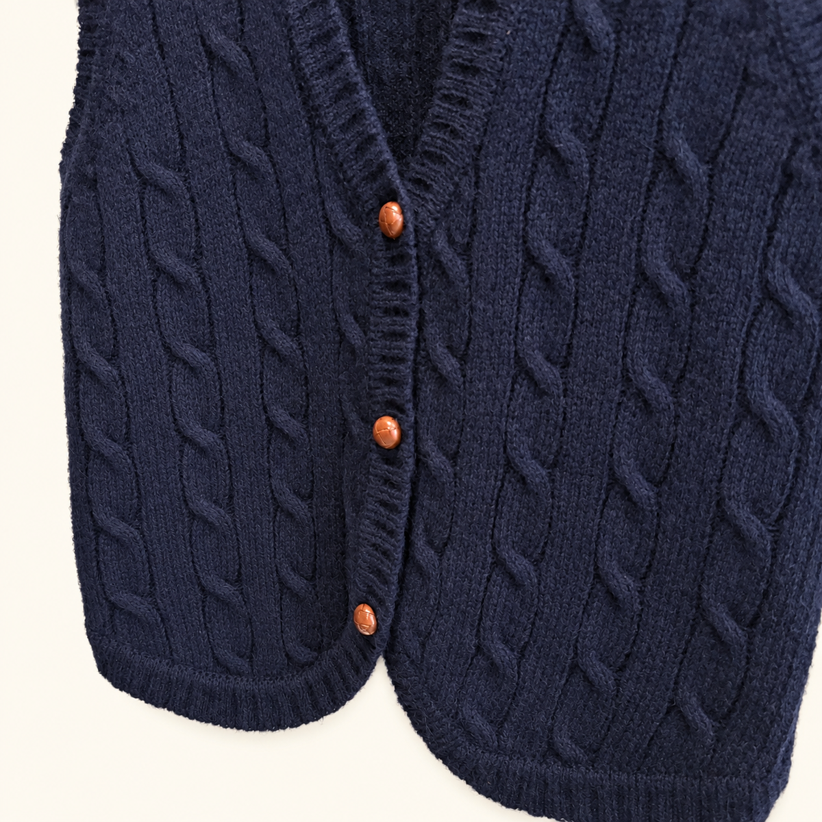 Vintage Lands' End navy Shetland wool cable knit sweater vest, photo 3 of 5