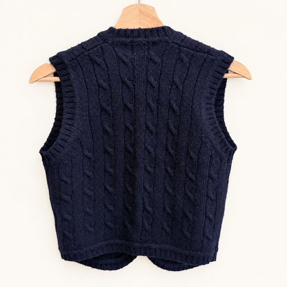 Vintage Lands' End navy Shetland wool cable knit sweater vest, photo 4 of 5