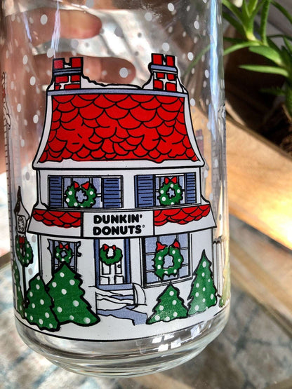 Vintage Large Dunkin' Donuts Glass Canister with Lid, Christmas Snow Village, Advertisement Glass Jar, Storage Jar Container - Loom Vintage