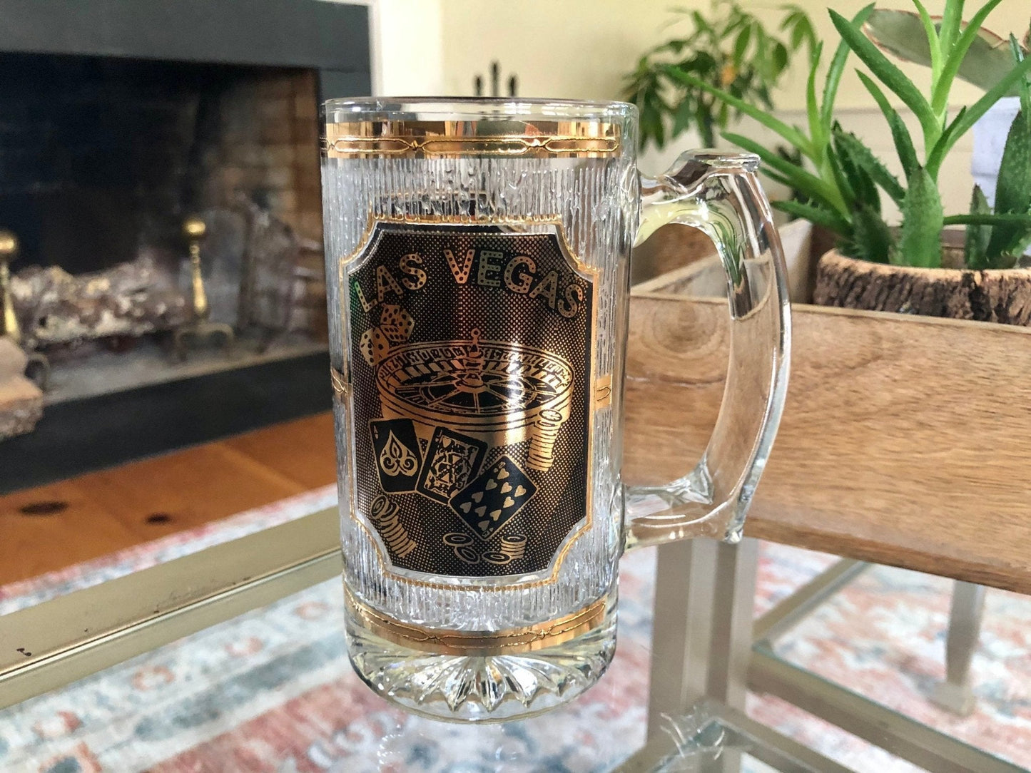 Vintage Las Vegas Beer Stein, Glass Stein, Casino Scene, Collectable, gift, beer mugs, beer steins, man cave decor - Loom Vintage