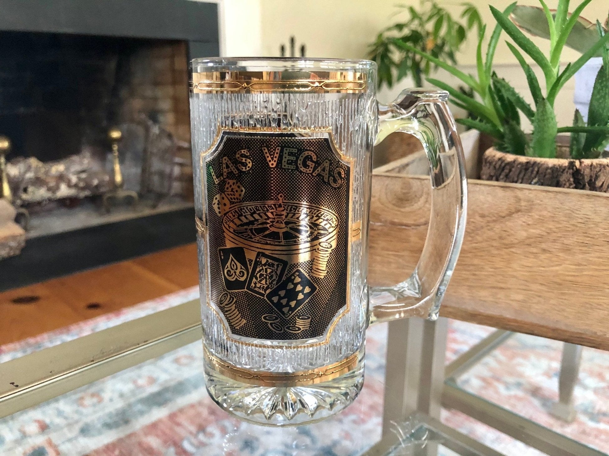 Vintage Las Vegas Beer Stein, Glass Stein, Casino Scene, Collectable, gift, beer mugs, beer steins, man cave decor - Loom Vintage