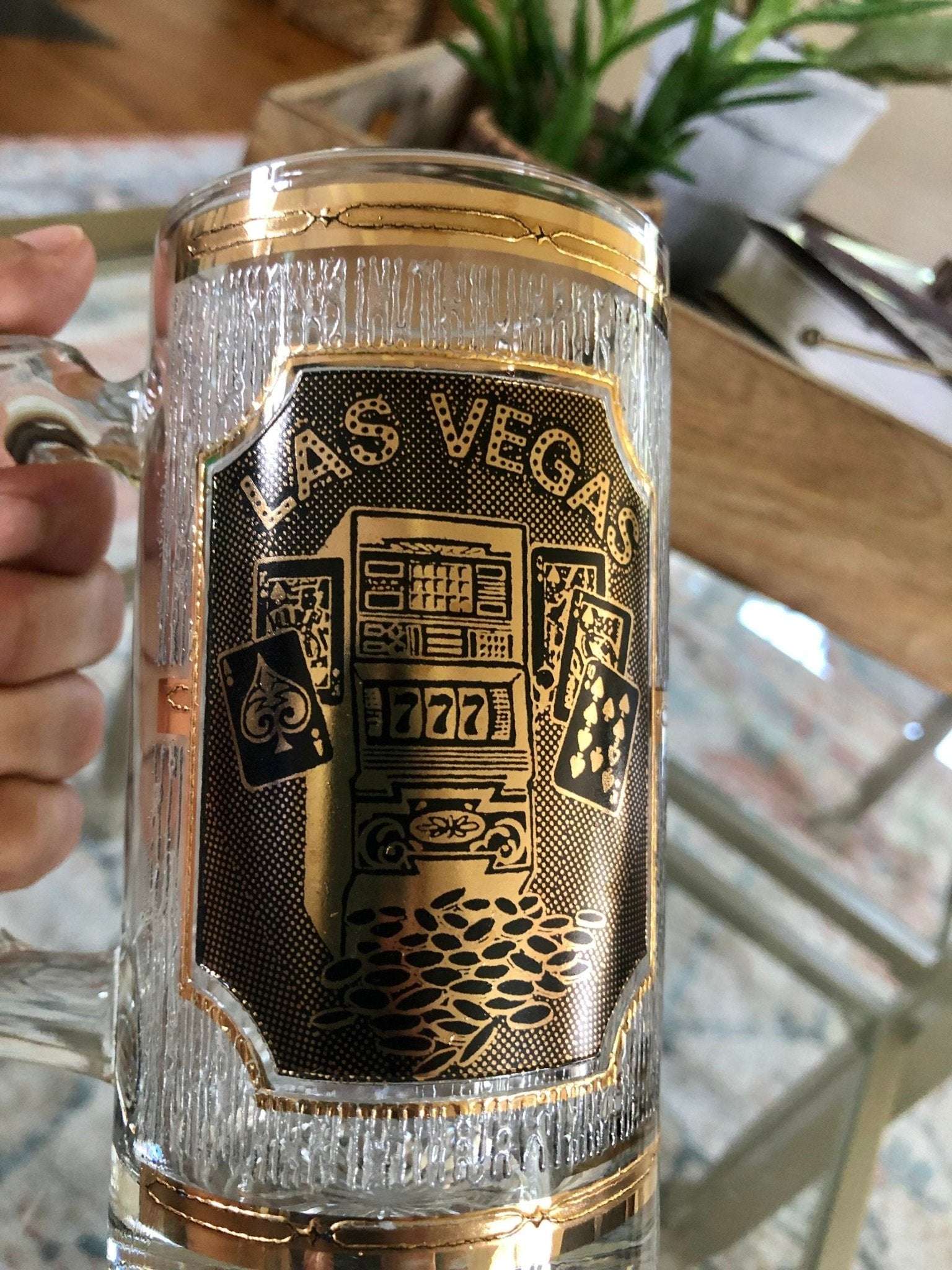 Vintage Las Vegas Beer Stein, Glass Stein, Casino Scene, Collectable, gift, beer mugs, beer steins, man cave decor - Loom Vintage