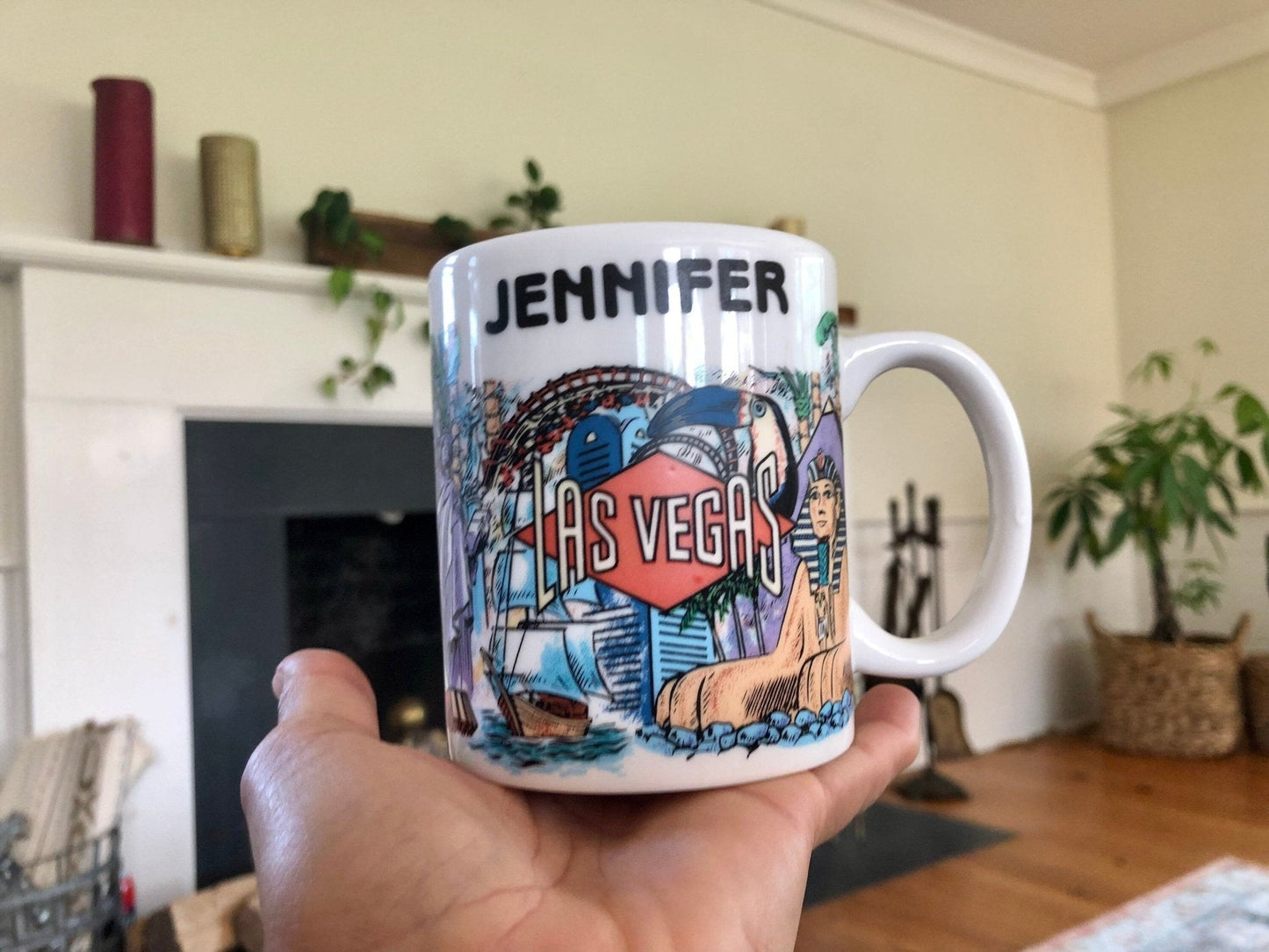 Vintage LAS VEGAS Mug Coffee/Tea Mug Casino Print, Vegas Monuments, Jennifer - Loom Vintage