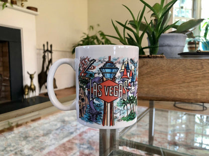 Vintage LAS VEGAS Mug Coffee/Tea Mug Casino Print, Vegas Monuments, Jennifer - Loom Vintage