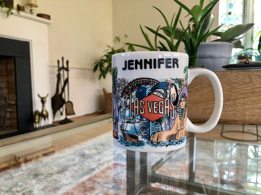 Vintage LAS VEGAS Mug Coffee/Tea Mug Casino Print, Vegas Monuments, Jennifer - Loom Vintage