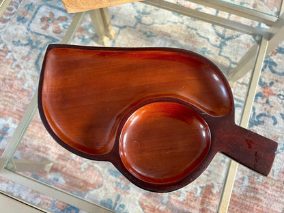 Vintage Leaf Wood Serving Tray, Divided Wooden Dish, 12" Mid Century Modern Plate, Catchall - Loom Vintage