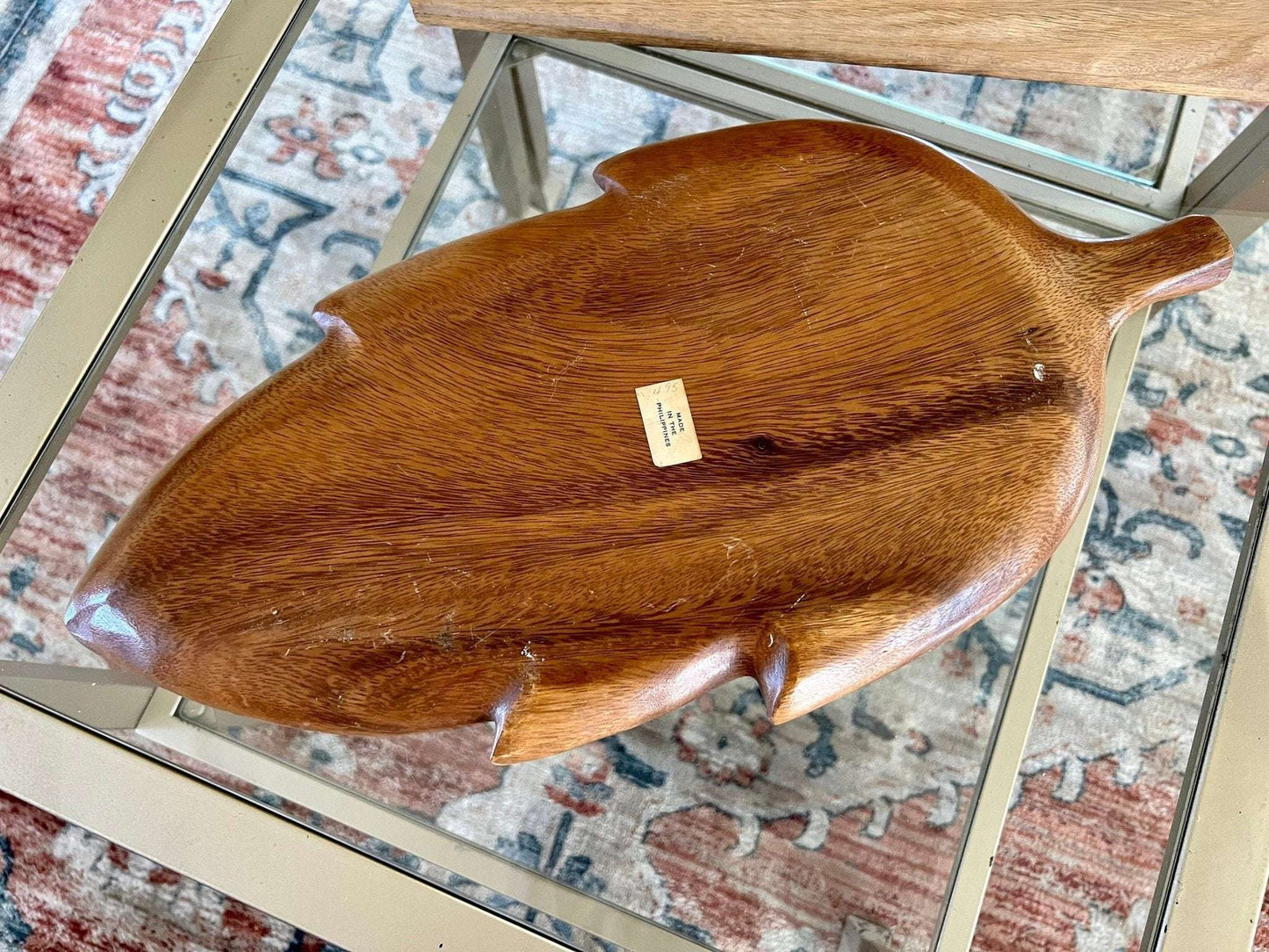 Vintage Leaf Wood Serving Tray, Divided Wooden Dish Bowl 18" Mid Century - Loom Vintage