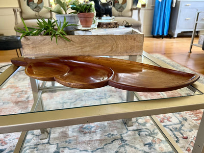 Vintage Leaf Wood Serving Tray, Divided Wooden Dish Bowl 22" Mid Century - Loom Vintage