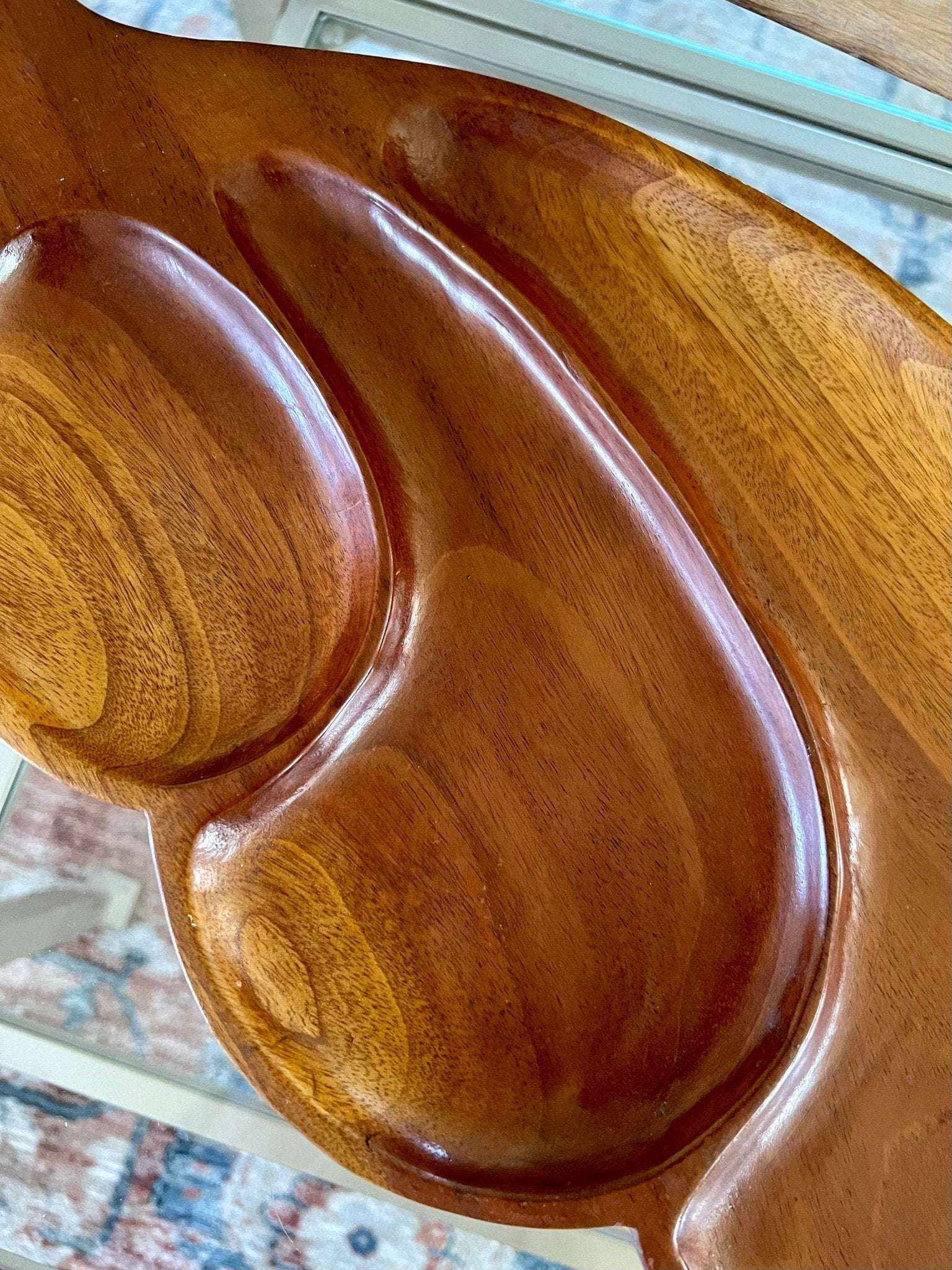 Vintage Leaf Wood Serving Tray, Divided Wooden Dish Bowl 22" Mid Century - Loom Vintage
