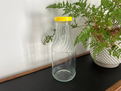 Vintage Lemonade Bottle w/ Yellow Lid, Juice Carafe, Glass Jug Pitcher, Juice Bottle, Glass - Loom Vintage