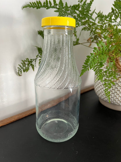 Vintage Lemonade Bottle w/ Yellow Lid, Juice Carafe, Glass Jug Pitcher, Juice Bottle, Glass - Loom Vintage