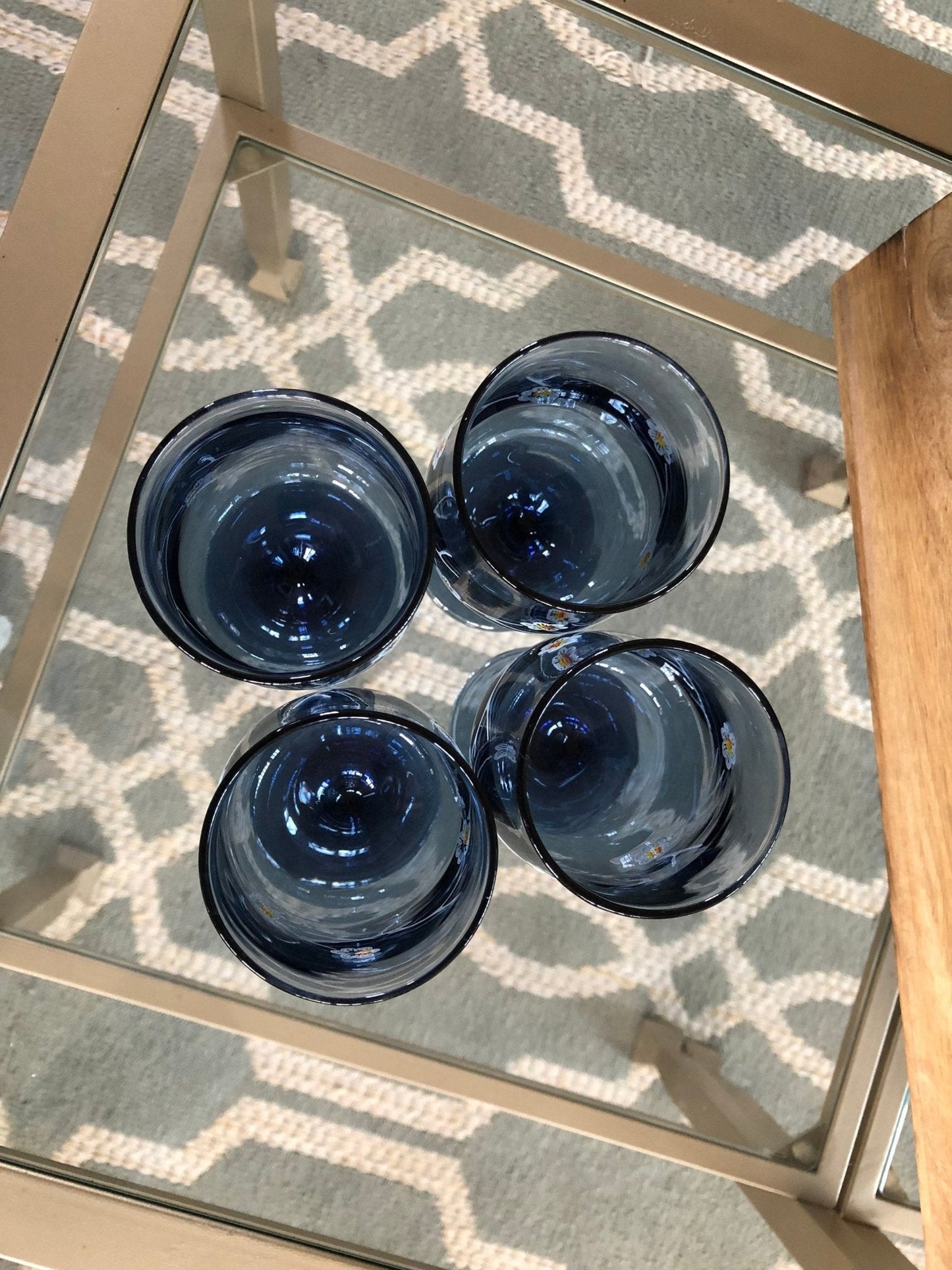 Vintage Libbey Glass Smoky Blue Daisy Dogwood Wine Glass, 8 oz. Goblet Set of 4, Smoke Blue with White Flower Design LRS10 - Loom Vintage