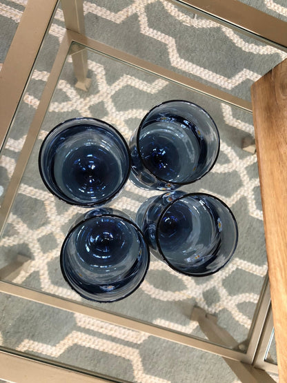 Vintage Libbey Glass Smoky Blue Daisy Dogwood Wine Glass, 8 oz. Goblet Set of 4, Smoke Blue with White Flower Design LRS10 - Loom Vintage